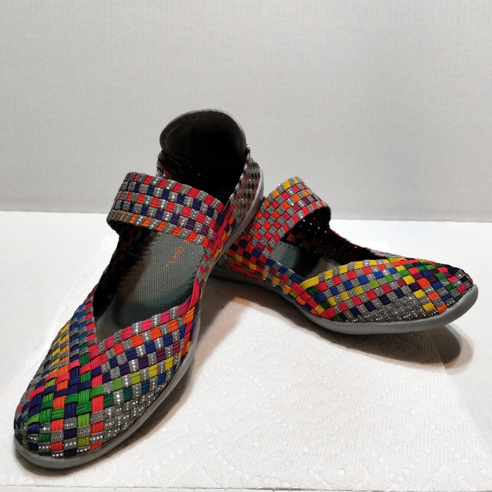 EU41 Bernie Mev Cuddly Slip-On Multi Rainbow Woven Stretch Mary Jane Flats